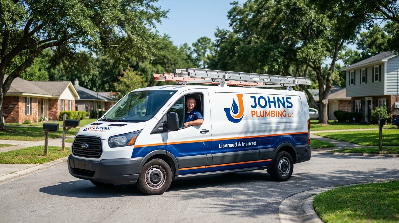 Johns Plumbing LLC service van in West Hempstead, NY