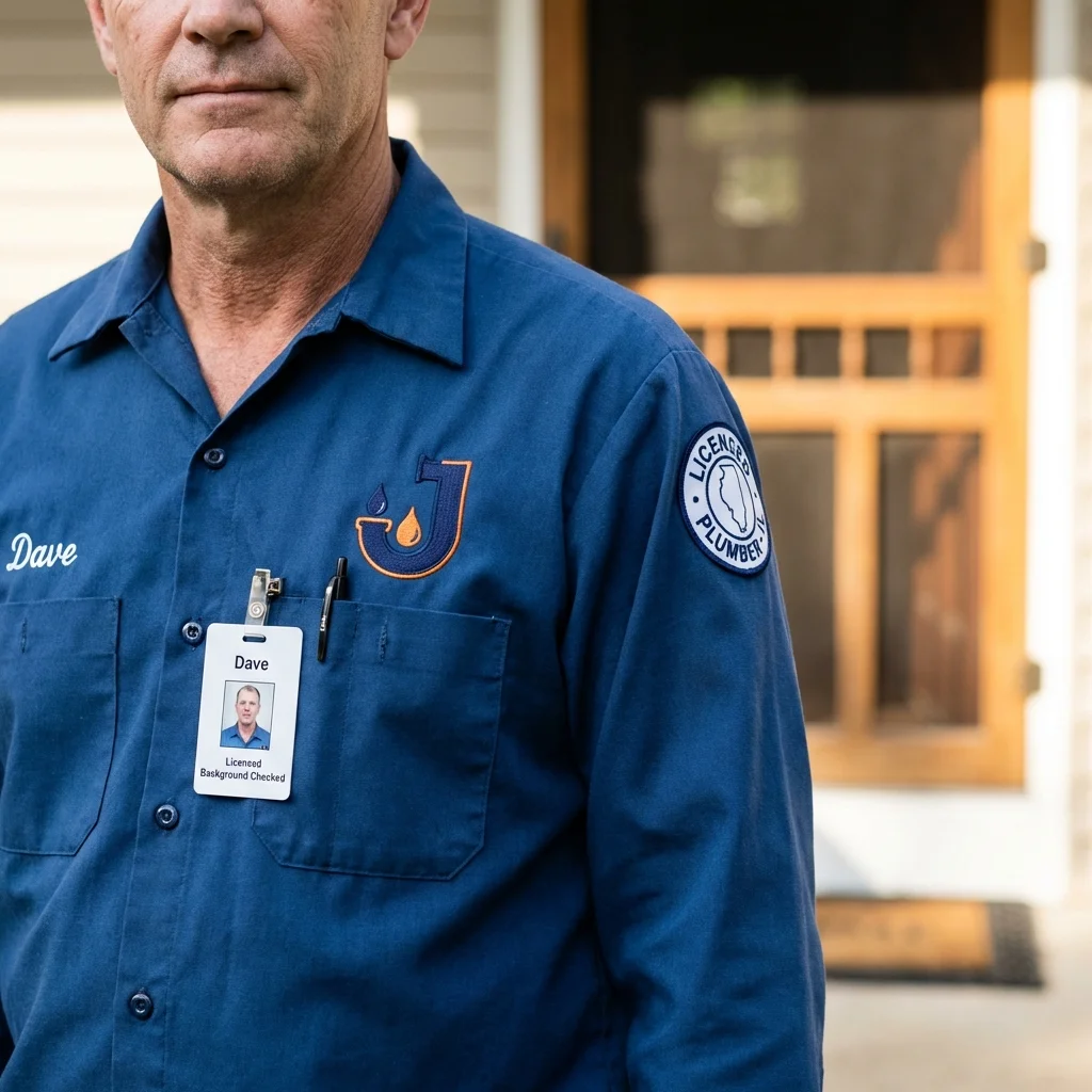 Licensed plumber showing ID badge in West Hempstead, NY