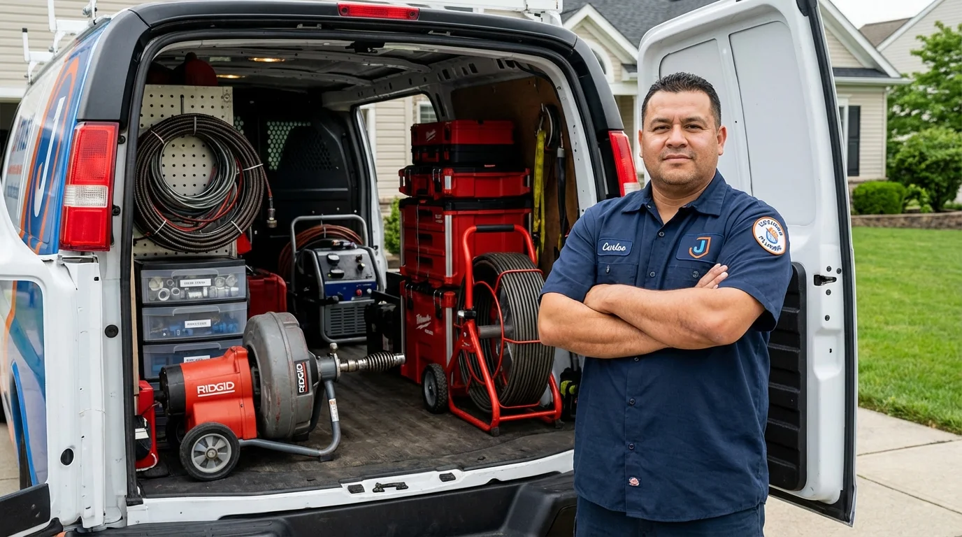 Professional drain cleaning equipment and Johns Plumbing LLC plumber in West Hempstead