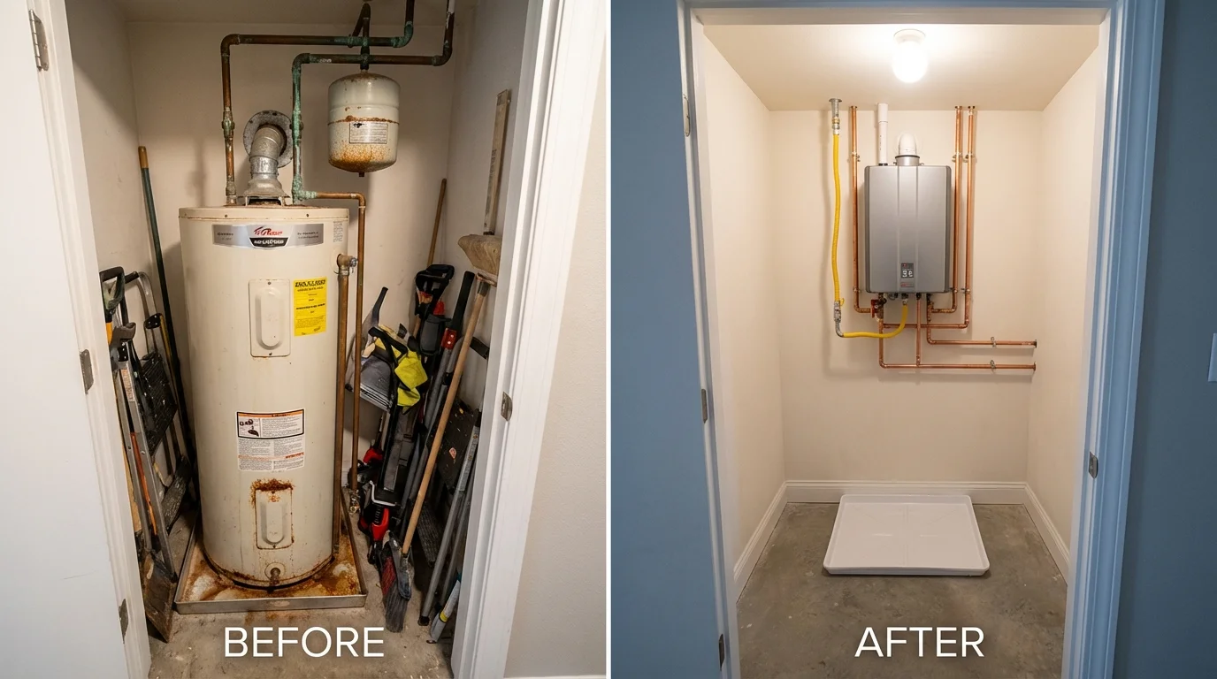 Tank water heater versus wall-mounted tankless unit comparison for West Hempstead, NY homeowners