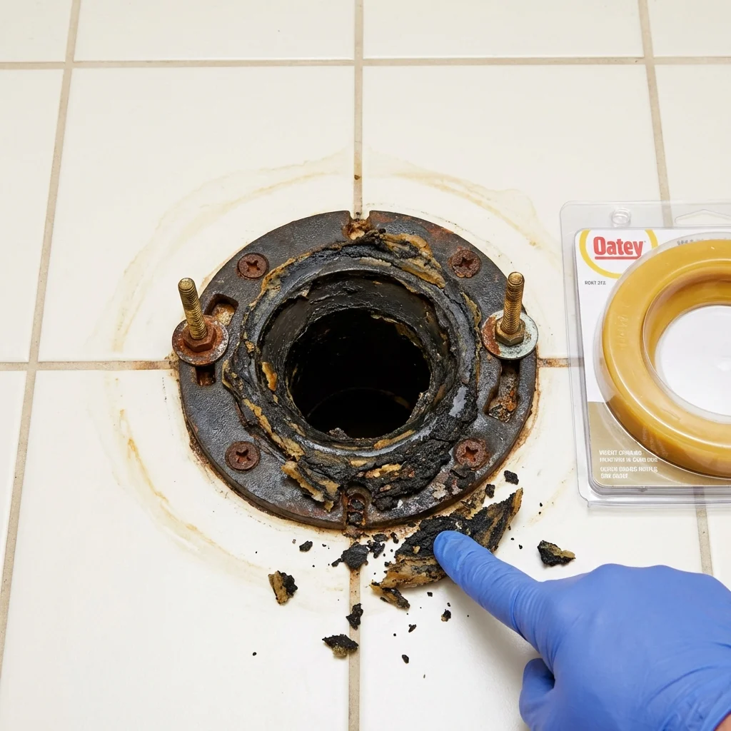 Failed wax ring showing water seepage at the base of a toilet in a West Hempstead, NY home