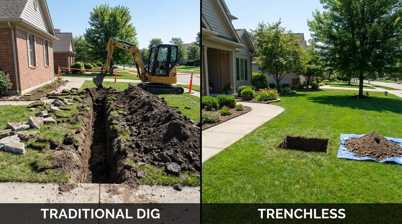 Trenchless sewer repair with minimal yard damage versus traditional excavation in West Hempstead, NY